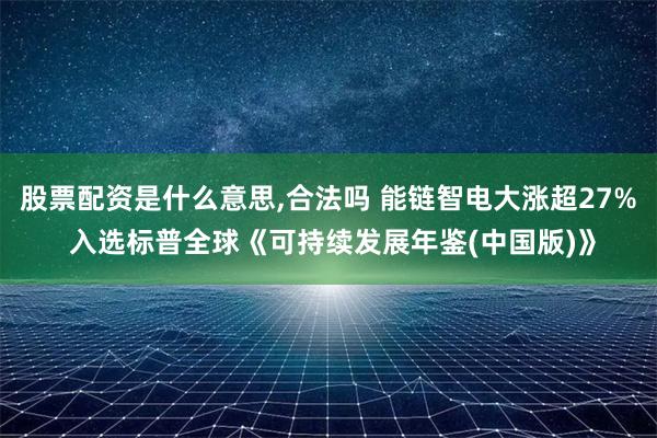 股票配资是什么意思,合法吗 能链智电大涨超27% 入选标普全球《可持续发展年鉴(中国版)》