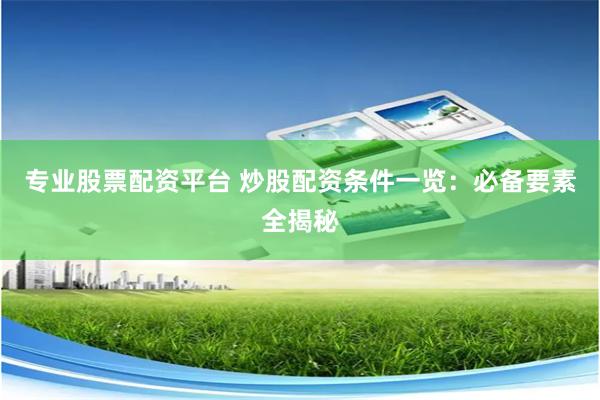 专业股票配资平台 炒股配资条件一览：必备要素全揭秘